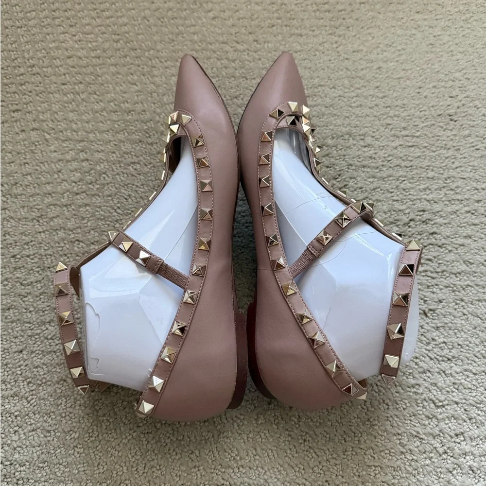 Kaitlyn Pan Women’s Rock Studded Leather Pink Pointed Flat  Shoes - Picture 6 of 9